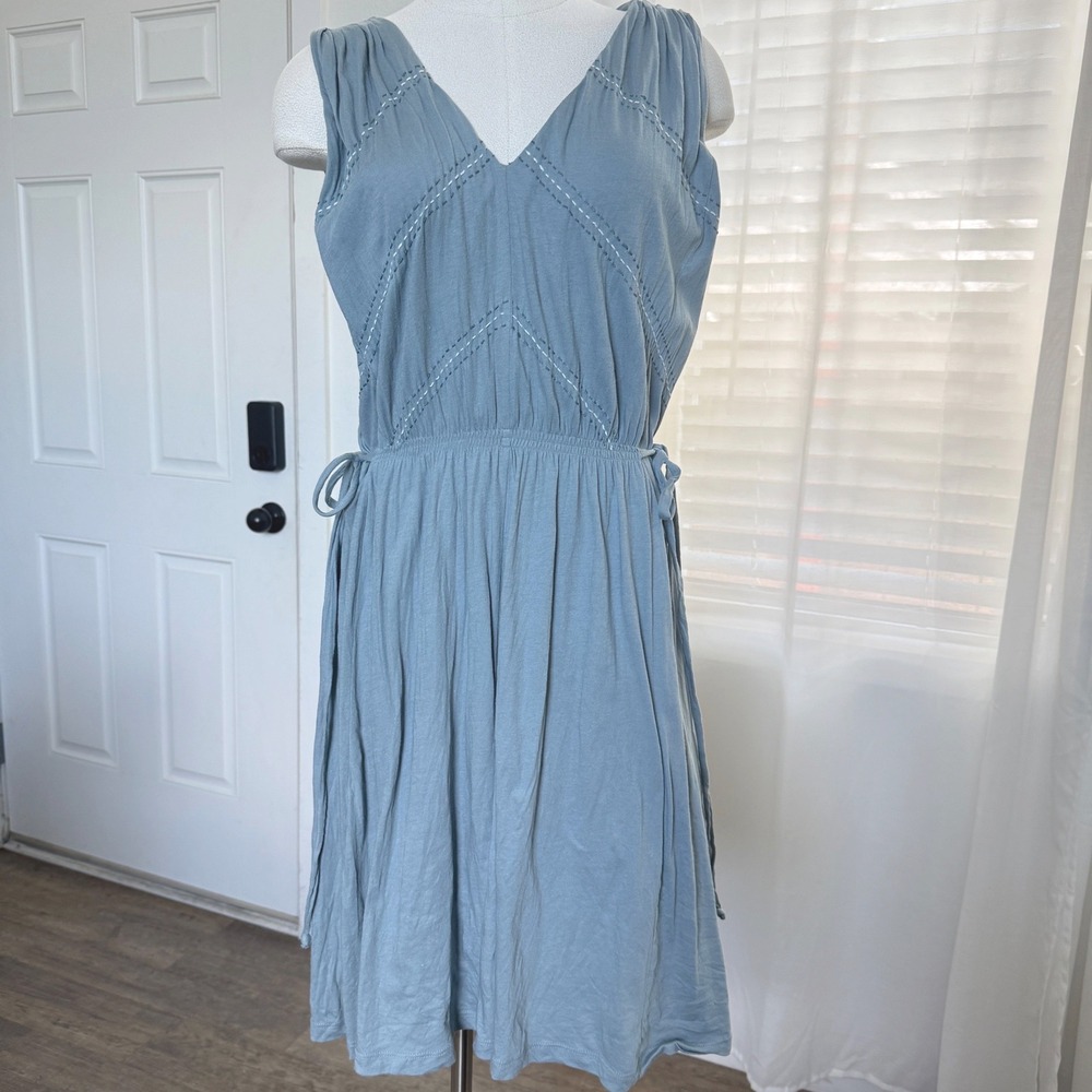 Synergy Organic Clothing Blue V-Neck Embroidered Sleeveless Dress Large